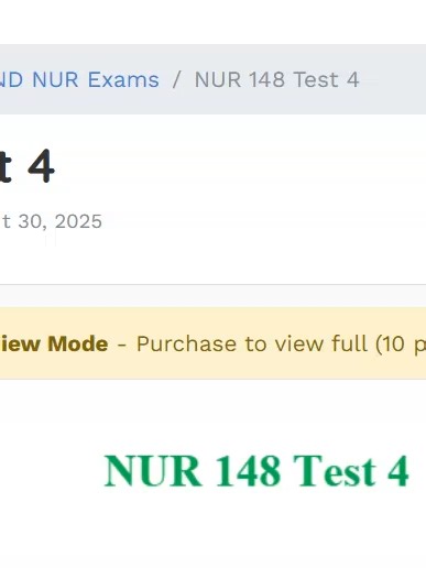 NUR 148 – Test 4 Practice Exam Key Topics Likely Covered Advanced nursing concepts & patient care Vital signs and assessments Infection control & safety Nursing process (ADPIE) in practice Medication administration basics Patient rights and ethics Health promotion & disease prevention 📝 Practice Questions Question 1 Which step of the nursing process involves collecting and analyzing patient information? A. Assessment B. Diagnosis C. Planning D. Evaluation ✅ Correct Answer: A — Assessment Questi