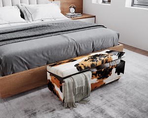Cowhide Pattern Storage Ottoman Bench With Hidden Compartment, Upholstered End of Bed Bench RB 2122 - Etsy UK