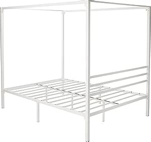 Zinus Patricia White Metal Framed Canopy Four Poster Platform Bed Frame/Strong Steel Mattress Support/No Box Spring Needed, Queen