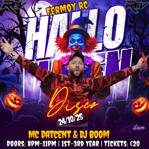 🎃🎃🎃 Competition Time 🎃🎃🎃 Win 3 VIP Passes to our Halloween Disco 3 Pairs of Rev Glasses & Rev Caps Simply love this status, Share the comp and tag 2 friends Winner announced 2 days before the disco If you already purchase a ticket you will receive a refund #revdiscos #fermoy #fyp #cork #irish