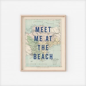 Devon Vintage Map Print, Devon Poster, Meet Me at the Beach, Coastal Art, Unframed, 8x10"/16x20"/24x30" - Etsy UK