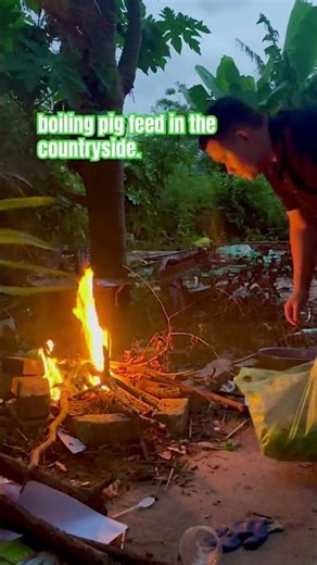 boiling pig feed in the countryside.