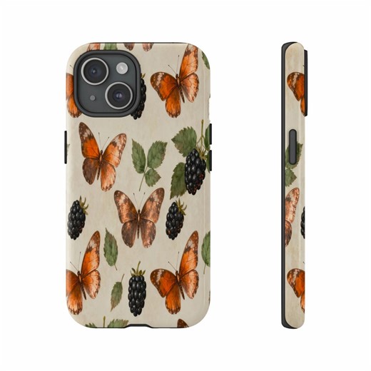 Butterfly Blackberry Phone Cases, Nature Inspired Phone Cover, Botanical Fruit Design, Stylish Floral Phone Case, Insect Art Phone Case - Etsy