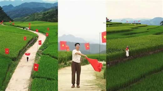 Con đường rực rỡ cờ đỏ sao vàng giữa cánh đồng lúa Suối Lìn
