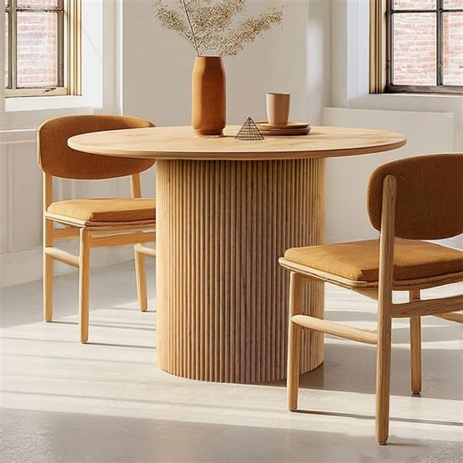 Handmade Hardwood Round Dining Table | Fluted Pedestal Base, 44" - Etsy