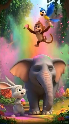 जंगल में जानवरों की होली 🌈🐰🐵 | Cute Animals Holi Story in Hindi