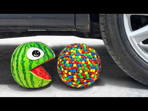 Car Crush Pacman Watermelon Experiment Test | Crushing Crunchy & Soft Things vs Car | 999 ASMR