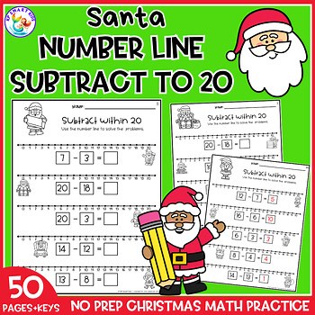 Santa Number Line Subtraction Within 20 Christmas Math Worksheets No Prep Math