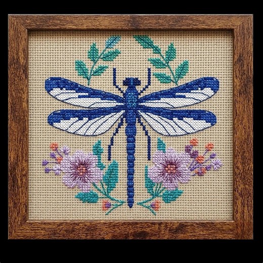 Blue Dragonfly Cross Stitch Pattern, Floral Dragonfly Cross Stitch PDF, Modern Botanical Cross Stitch Design, Instant Download - Etsy