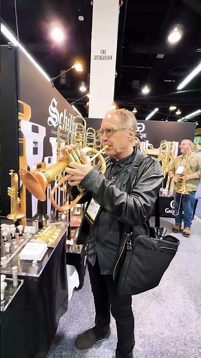 Testing out trumpets at NAMM 2026