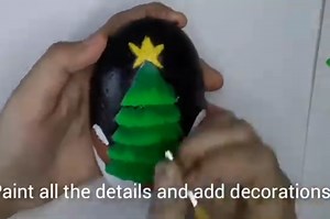 One Stroke Christmas Tree Painting on Rock by my Son 'Ryan'🌲 | Rico Art