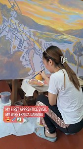My first apprentice ever, my Wife Ernica Dangwa😍🖌🖼 #art #contemporaryart #artist #Benguet #artwork #painting #MountainProvince #paintings #drawing #Ifugao | Igorot ARTizan