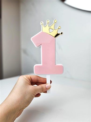 Princess Number Cake Topper With Crown – Baby Pink & White Acrylic | Any Number |birthday Cake Decoration | Girl Birthday Party Topper - Etsy