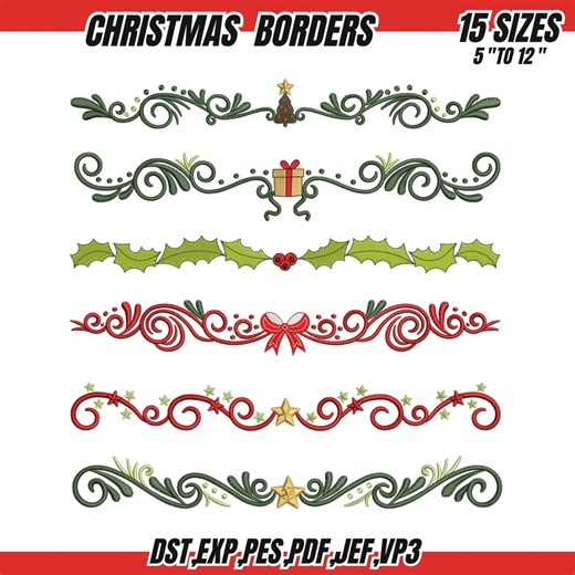 Christmas Borders Embroidery Designs: Gifts, Bow, Trees Borders (digital Download) - Etsy