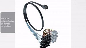 H!Fiber.com Internal Mini SAS SFF-8643 to 4X SFF-8482 Cable, 0.75m 12Gb/s Mini-SAS HD SFF-8643 to 29-Pin SAS SFF-8482, with IDE Molex 4Pin SATA Power, 0.75-Meter (2.46 ft)