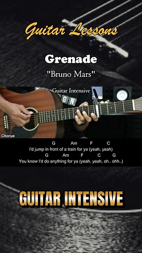 Guitar Intensive on Instagram: "Grenade - Bruno Mars - Easy guitar chords #grenade #brunomars #martinguitar #guitarintensive #chordgitar #acousticguitar #acousticcover #acoustic #tutorialgitarmudah #tutorialgitar"
