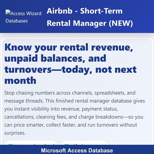 Airbnb & Short-term Rental MS Access Template | See Revenue, Balances and Turnovers Clearly - Etsy Canada