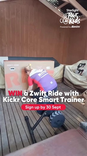 Your new Zwift Ride with Kickr Core Smart Trainer for your Starlight Tour de Kids challenge awaits 👀 (valued at $2,299)! Here's what to do 👇 Click the link below to register by Tuesday, 30 September and you will go in the draw! | Starlight Children's Foundation Australia