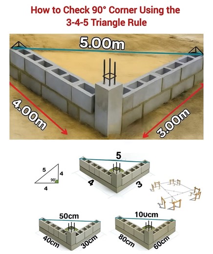How to Check 90° Corner Using the 3-4-5 Triangle Rule #discounts | Civil Engineers 07