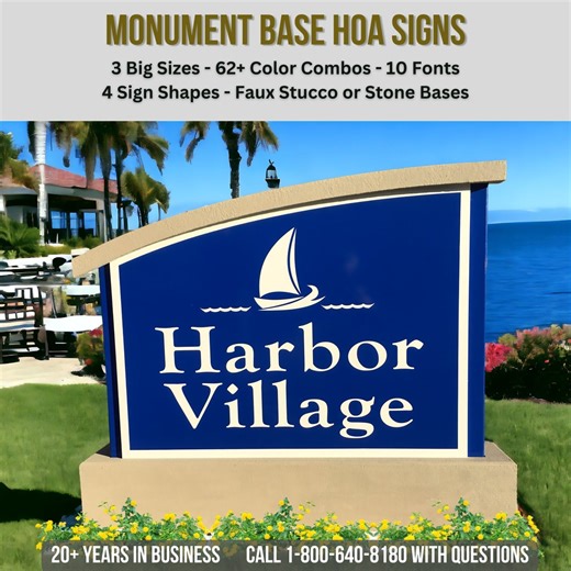 HOA Monument Entrance Sign: Simulated Stucco or Stone Base, Custom Colors - Etsy