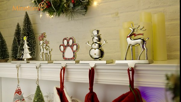 Christmas Stocking Holders, Set of 2 Snowflake & Reindeer Silver Stocking Holder, Weighted Personalized Christmas Stockings Hanger for Mantel, Stocking Hooks for Mantle Fireplace Christmas Decorations