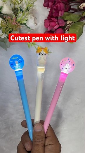 😍💕3 Cutest Pen with light🤩unique pen, fancy pen. Beautiful pen, different type of pen, stationery