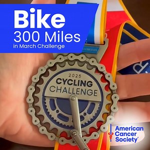 64K views · 640 reactions | 31 DAY BIKE CHALLENGE What: Bike 300 Miles When: March Why: Help people with cancer, and their families. Join our Bike 300 Miles in March challenge … go the distance, or further! Earn your challenge medal when you raise $25 or more and help people facing cancer 冀 The first step? Sign up below | American Cancer Society | Facebook