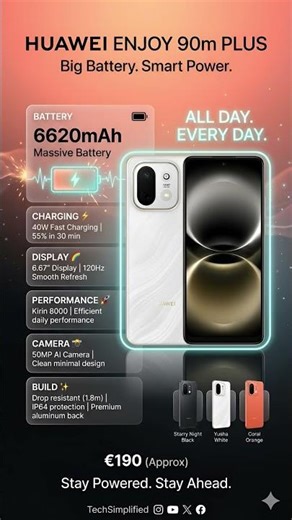 Huawei Enjoy 90m Plus Full Specifications & Features | Big Battery Budget Phone 2026