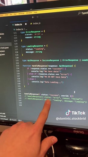 In typeScript, we don’t just define one possible type, we can allow multiple outcomes using union types. Unions let a value be Type A or Type B by using the | symbol. E.G. number | string In example in the video I’m modelling a mock Api response. Success, Error and Loading. Each outcome has its own object shape defined using type all three combined into a single ApiResponse Union. Inside handleResponse function TypeScript automatically narrows the type based on the status field, so each case is