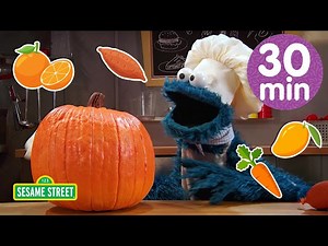 Cook with Orange Fruits & Vegetables! 🥕🍊| Cookie Monster Foodie Truck Compilation - Videos For Kids