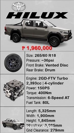Quick Specs of Toyota Hilux 2.4 Conquest 4x2 AT 2026 | Oxide Bronze Metallic || carwahe