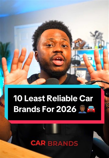 10 Least Reliable Car Brands For 2026 🤦🏾‍♂️🚘 These are the least reliable car brands in 2026 based on Consumer Reports predicted reliability, using real owner data from 2024–2025. Reliability scores range from 1–100 and factor in engine issues, transmission problems, electrical failures, and long-term ownership costs 👨🏾‍🔧 Comment “CAR26” to shop cheaper insurance offers, or just tap the link in my bio! 💰 #carbrands #carshopping #carfinance #personalfinance #carsoftiktokcontest