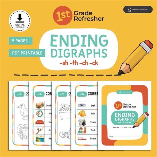 Sienna's First Grade Refresher PDF, Ending Digraphs Printable Worksheet, Instant Download, English Spelling Literacy for 1st Grade Students - Etsy
