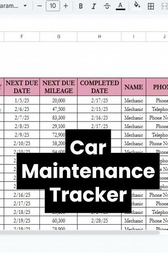 Car Maintenance Tracker, Vehicle Maintenance List Google Sheets Excel, Service Tracker, Auto Repairs