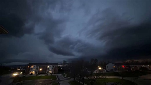 Lightning flashes as thunderstorms split near Ames, Iowa, USA