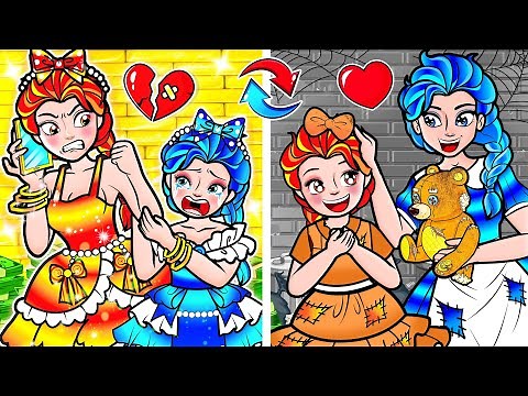 [🐾paper dolls🐾] Broke Elsa Frozen vs Rich Fire Family Mother and Daughter | Rapunzel Family 놀이 종이