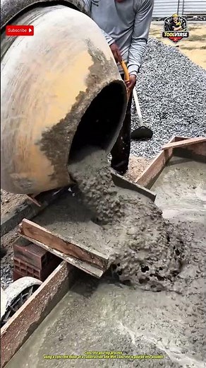 Manual Concrete Pouring Process Using a Concrete Mixer at Construction Site #construction