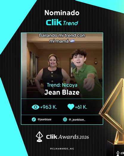 ➡️ Clik Trend ✨ 💥 Trend Nicoya @Jeanblaze 📲 963 K (VISTAS) ♥️ 61 K (LIKES) ¿Qué te pareció este trend? 😎🏆 • • • #nicaragua🇳🇮 #awards #virall #influencers #trends