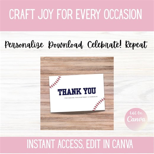 Baseball Thank You Card | Editable Canva Template (digital Download) - Etsy