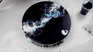 Midnight Blue Airbrushed Acrylic Pour, Fluid Abstract Art Technique