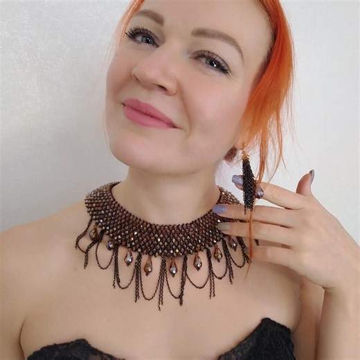 Glamorous Crystal Cleopatra Necklace Set With Teardrop Fringe - Sparkling Crystal Jewelry Ensemble - Etsy