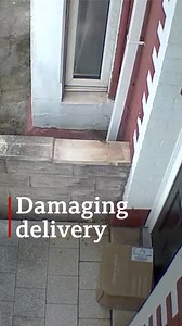 A delivery company has apologised after video footage emerged of a parcel and delivery slip being thrown towards a woman's front door The DPD delivery man was captured by the security cameras outside Jorga Hunt's house in Port Talbot DPD said it had carried out a full investigation and the driver no longer works for them https://bbc.in/3H6RIk5 | BBC Wales News
