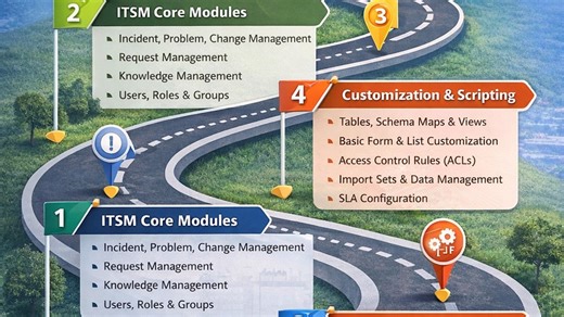 servicenow.career.hub on Instagram: "Confused about how to start and grow in ServiceNow? This roadmap shows the exact path from beginner to high-paid developer. Learn step by step: Basics → Admin → Developer → Advanced → High salary roles Stay consistent and you can reach 10–25 LPA in ServiceNow. DM “Roadmap” if you need full detailed learning path. Follow for daily ServiceNow jobs, interview questions & guidance. Like 👍 Share 🔁 Save 📌 for future. Hashtags: #servicenow #servicenowdeveloper #s