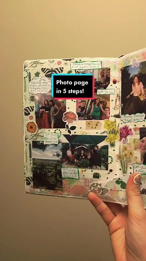 5 simple steps to create a photo journal page! 💕 I made this at midnight lol #tutorial #journaltok #journaling #artjournal #stepbystep #journalwithme #scrapbooking