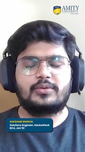 Hear from Saksham Singhal, a Solutions Engineer at HackerRank and a student of the Online BCA program at Amity University Online, as he shares his inspiring journey and experience. Learn how he balances his studies and work, and how the Online BCA program has helped him grow. Thank you, Saksham, for inspiring others to embrace online education. Happy Learning! #StudentSpeaks #Testimonial #AmityUniversityOnline #Indias1stOnlineUniversity #AmityOnline #AmityUniversity #InspiringDreams #OnlineBCA #