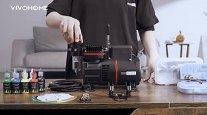 VIVOHOME Airbrush Kit with Dual Fan Air Compressor and 3 Dual Action Airbrush Gun, Gravity and Siphon Feed, Quiet Air Brush Set with 8 Primary Opaque Colors, Cleaning Brush, 2 Cup