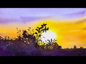 Glowing Sunset Silhouette Landscape Watercolour Tutorial For Beginners