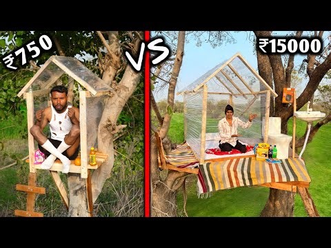 Overnight Survival Challenge || Low Budget Transparent Tree House Challenge ₹750 VS ₹15000 🏠