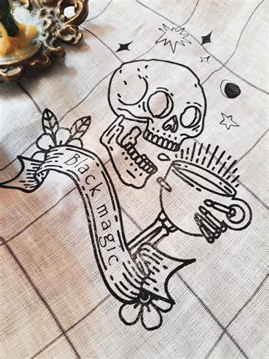 Vintage Linen Tea Towel With Black Magic Print, Witchy Kitchen Decor, Gothic Coffee Lover Gift, Halloween Kitchen Cloth, Dark Cottagecore - Etsy