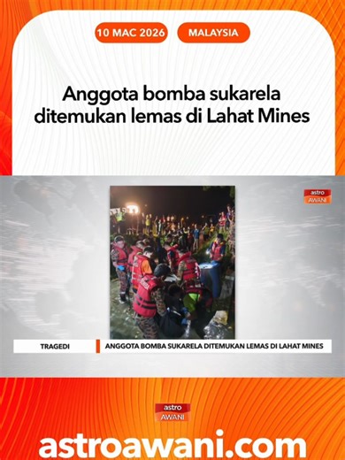Anggota PBS Menglembu, Ka‑Jun Cheng Siew, 25, ditemukan lemas di tasik Lahat Mines selepas hilang ketika latihan bot. PPDA menjalankan 17 selaman sebelum mayat ditemui 70 meter dari tebing. JBPM Perak memaklumkan mangsa tidak memakai PFD ketika terjatuh. Kes diserahkan kepada polis untuk tindakan lanjut. #AWANInews